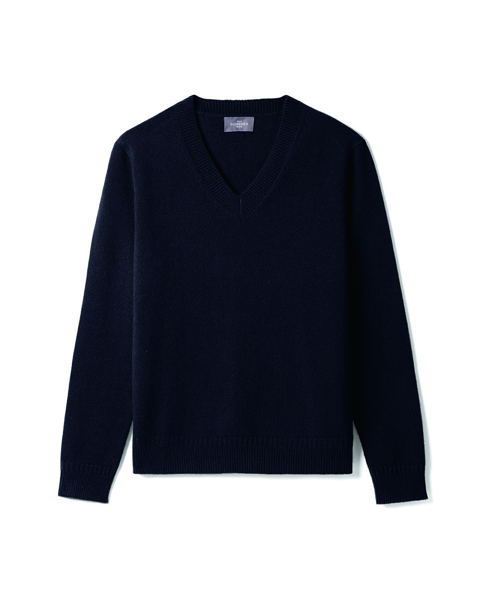 Pull V détails Guernesey - Homme - MARINE