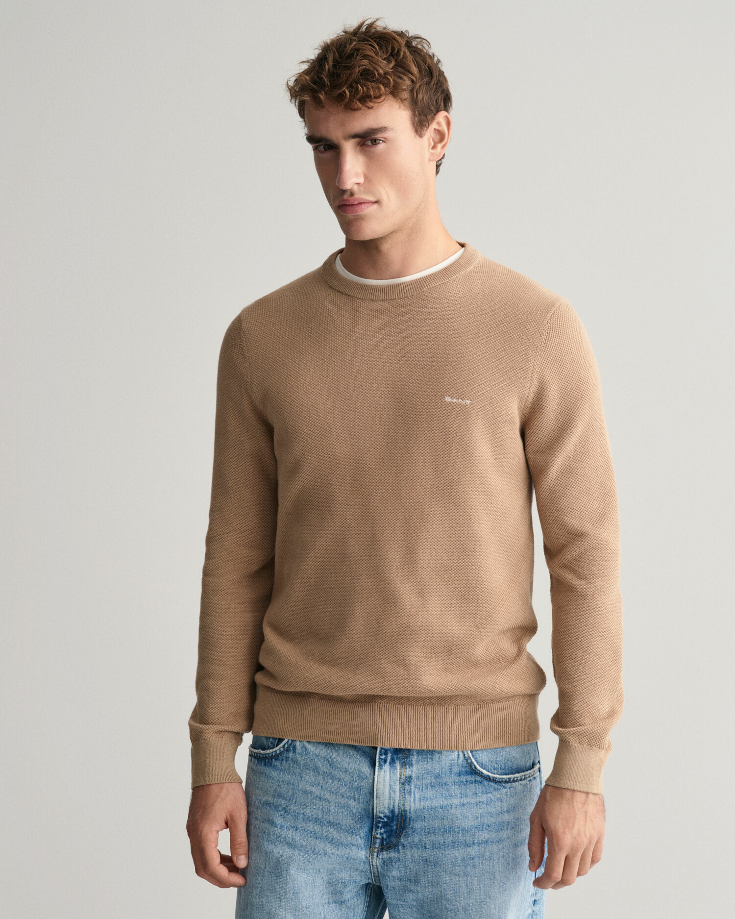 Cotton PiquÃ© Crew Neck Sweater