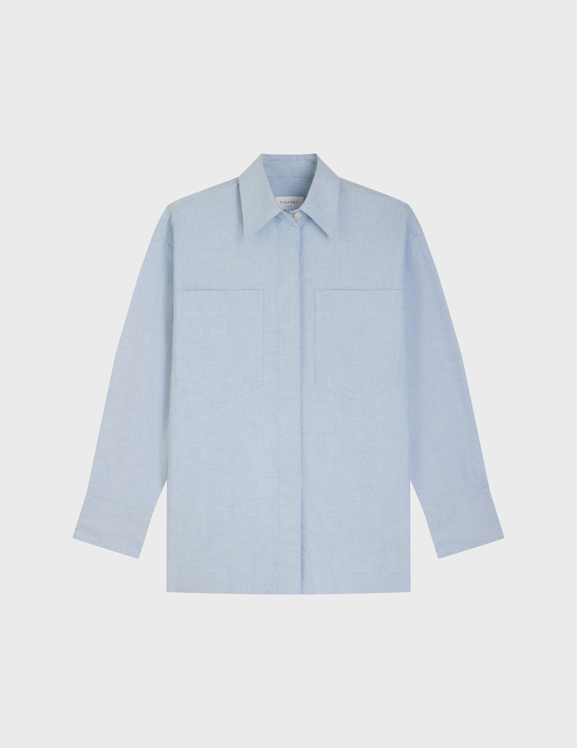 Chemise oversize faith avec poches en oxford gratté uni bleu clair