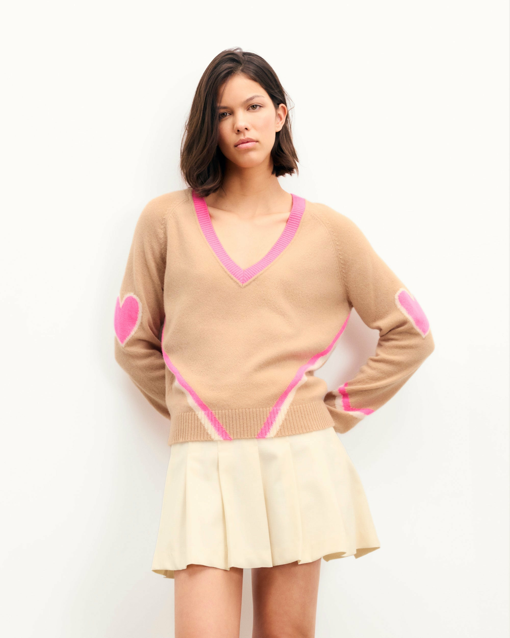 Pull Col V Cœurs et Bandes