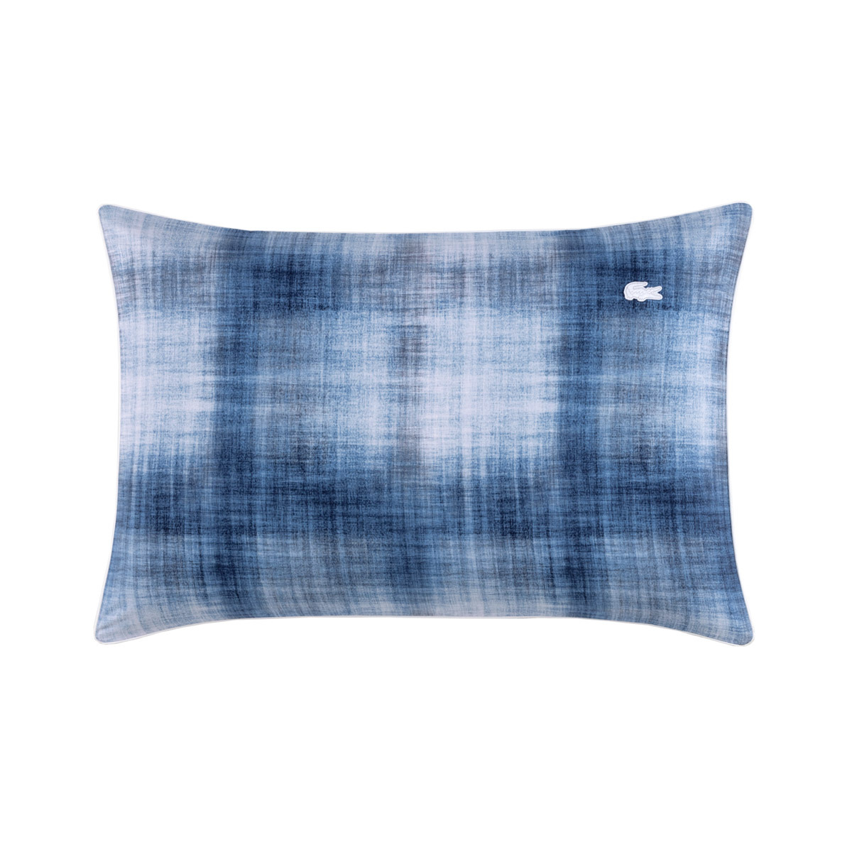 Lacoste - Taie d'oreiller en satin de coton lavé bleu, L Denim