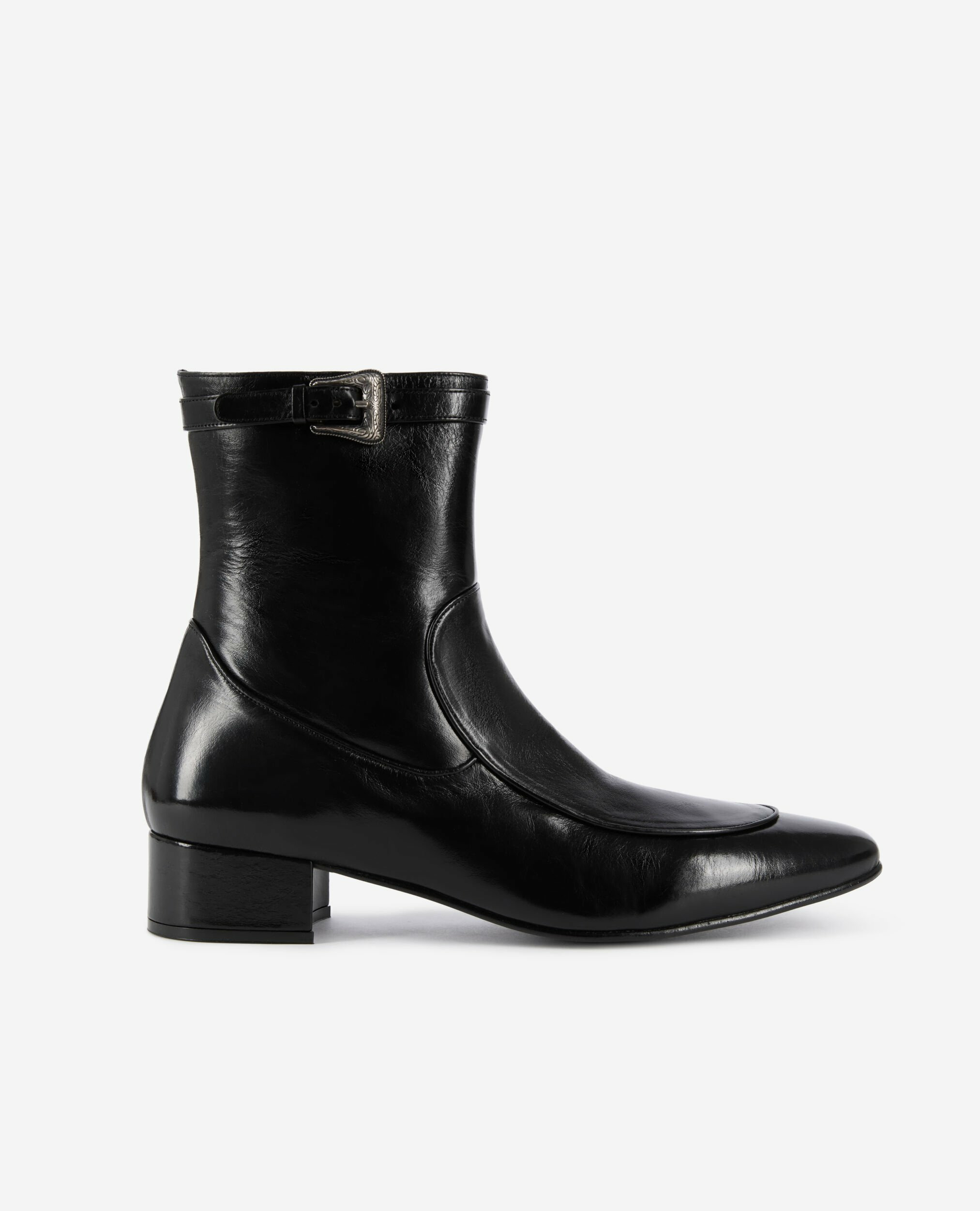 Bottines Avec Boucle En Cuir Noir