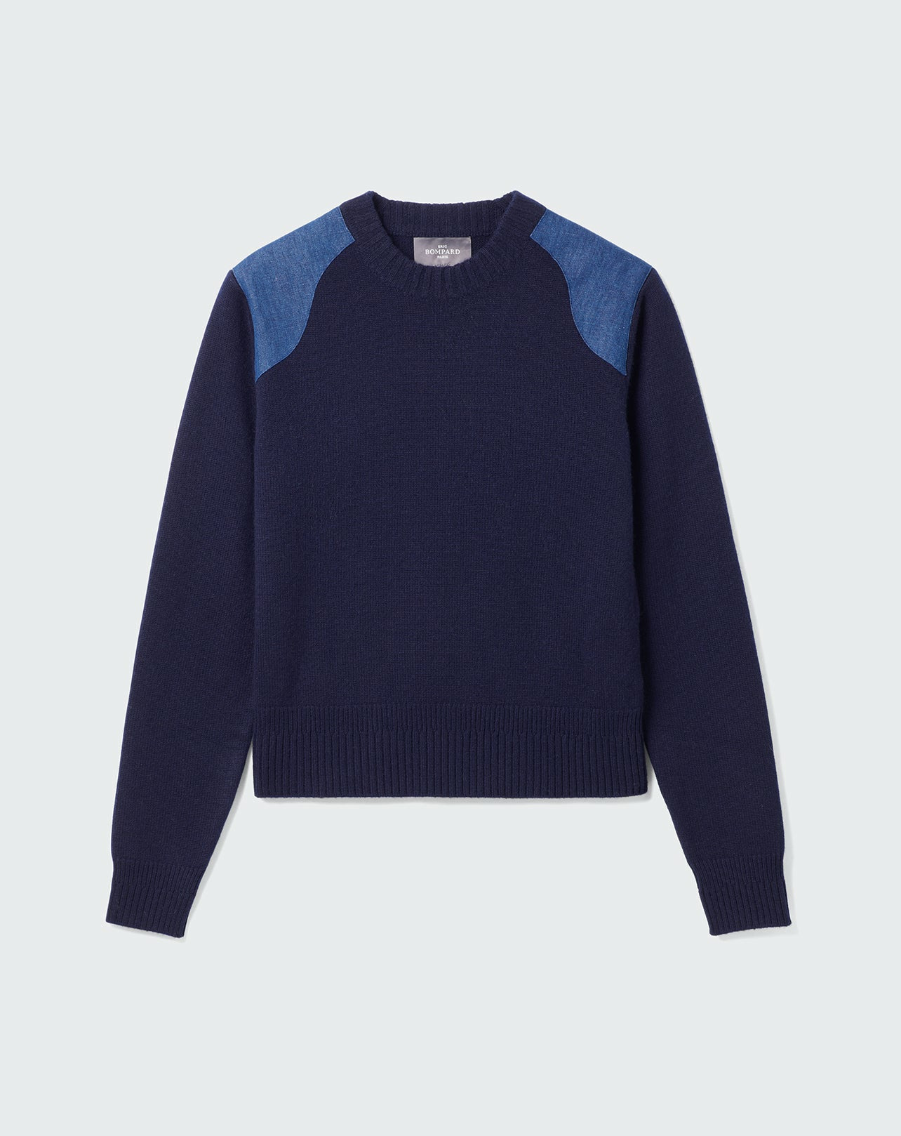 Pull col rond à inserts denim - Femme - MARINE