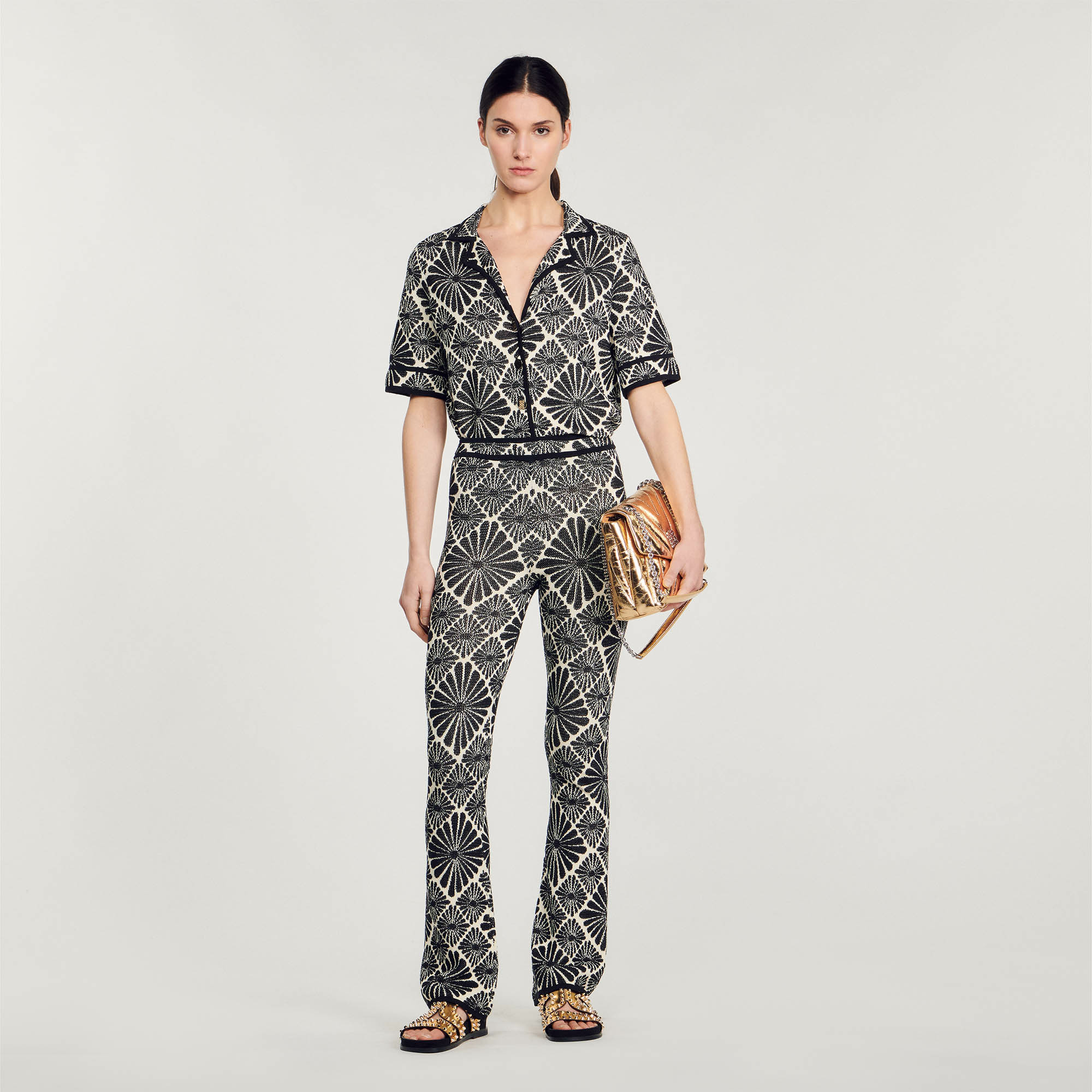 Pantalon jacquard fleur