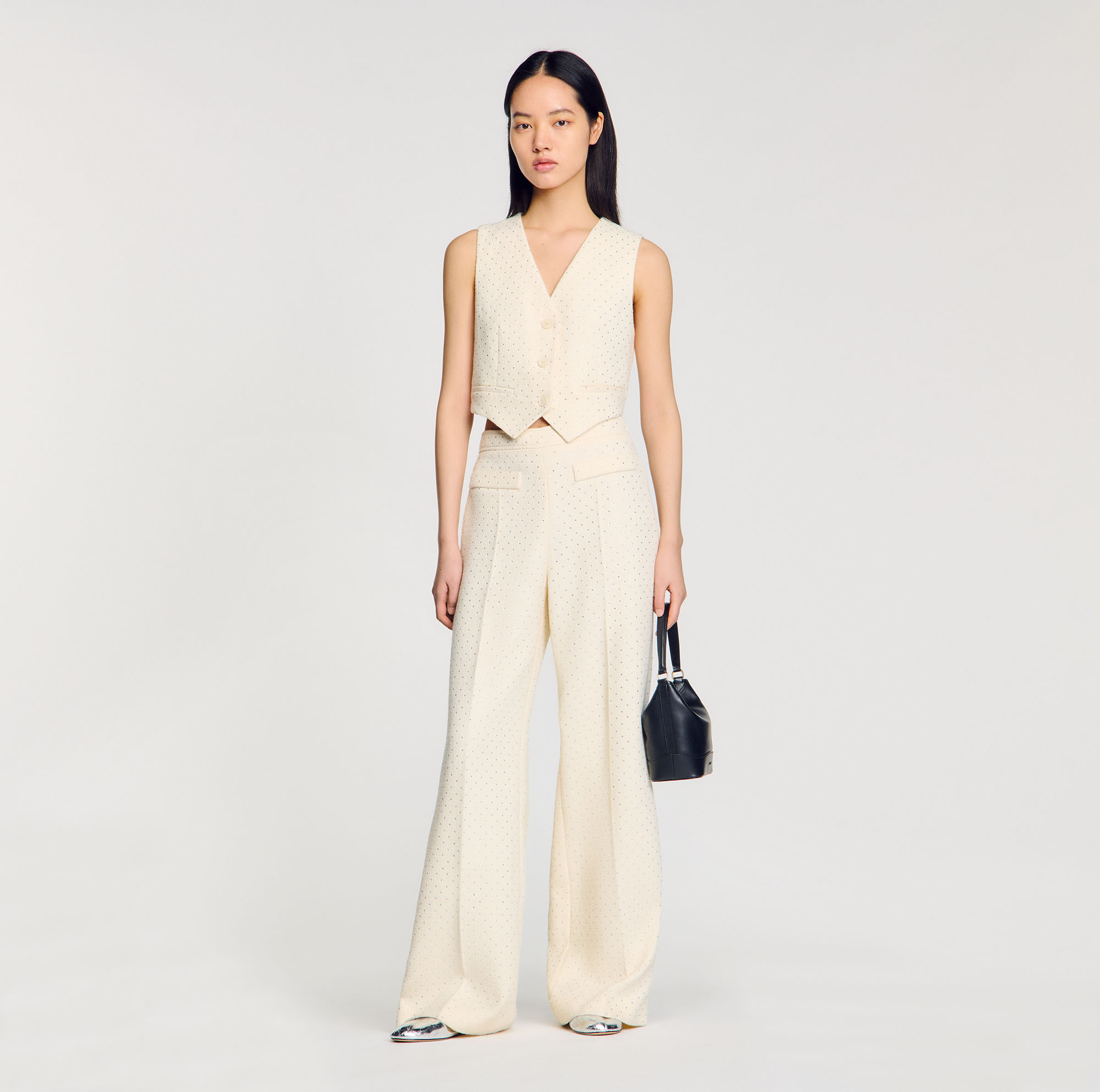 Pantalon en tweed strassé