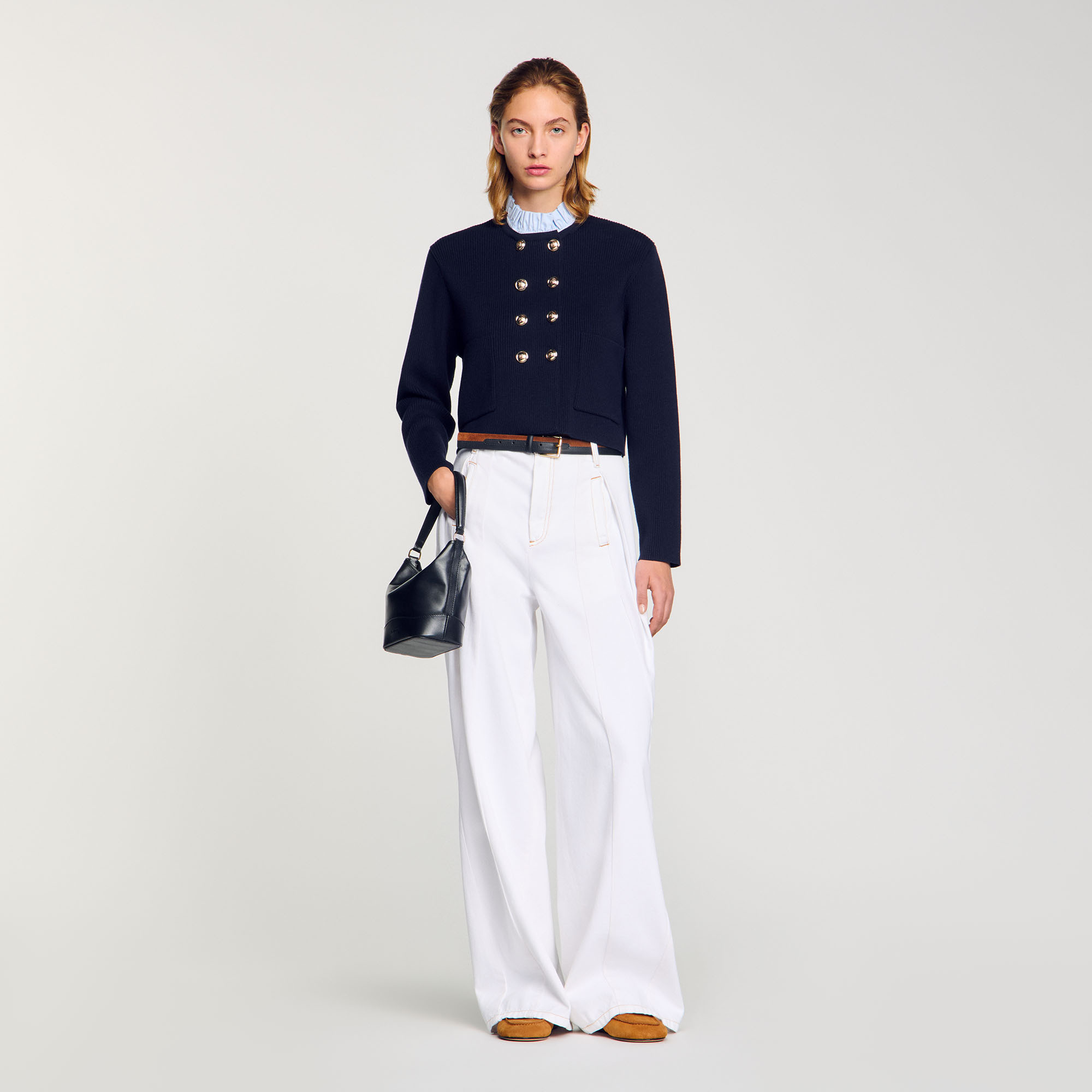 Cardigan à col volanté amovible