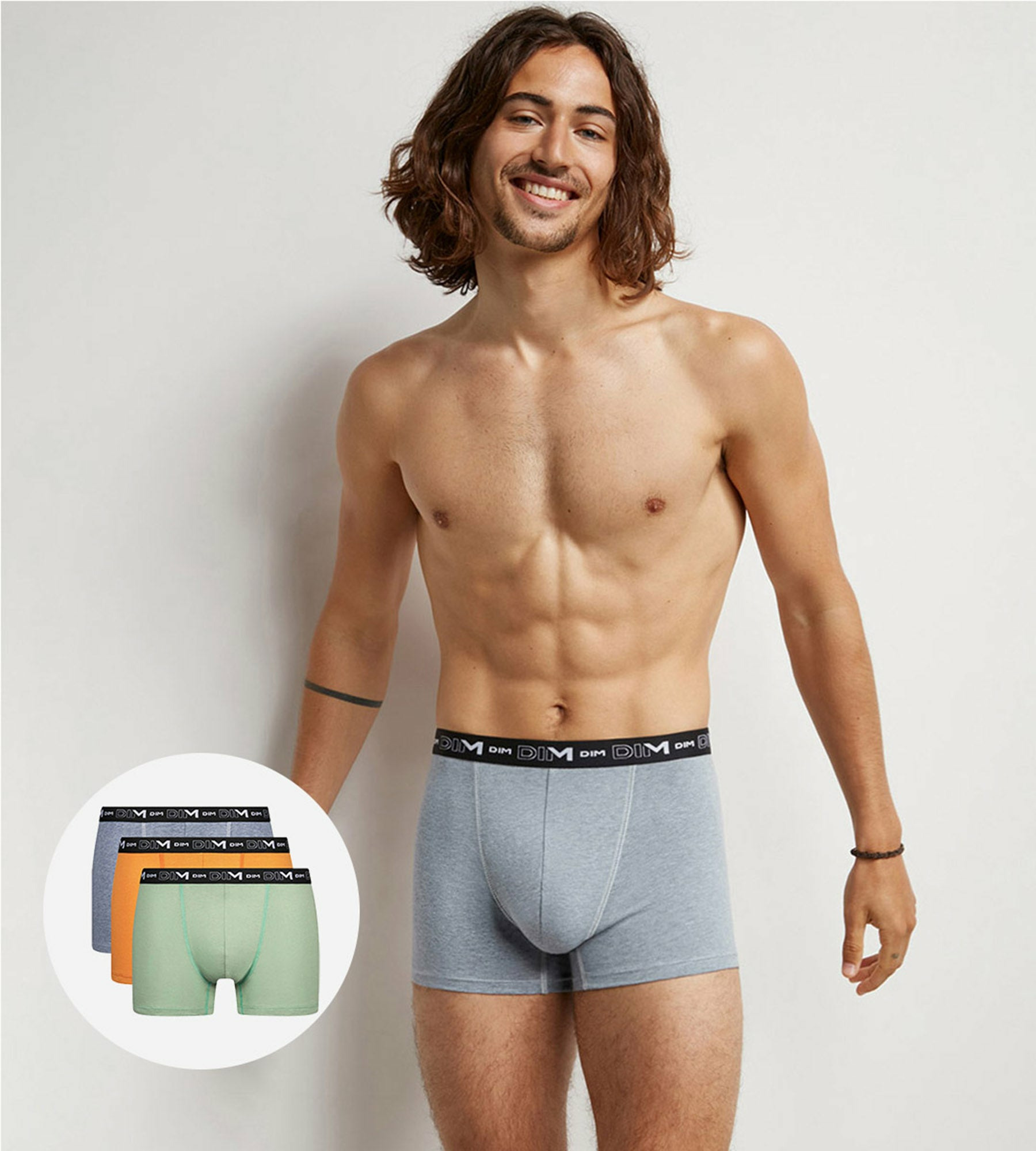 Lot de 3 Boxers homme Vert Sauge Ocre Gris Dim Coton Stretch