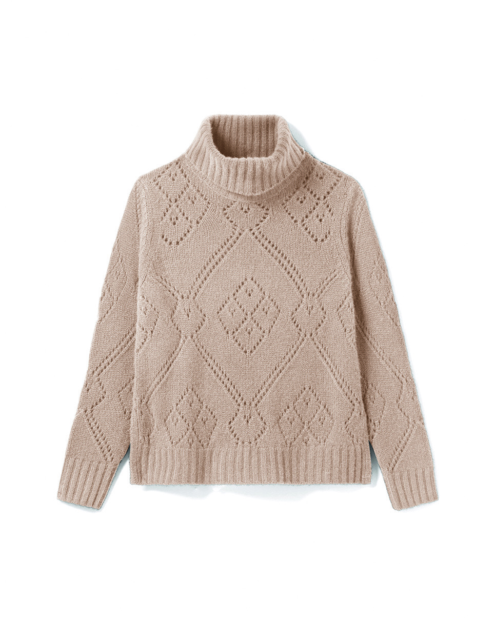 Pull col roulé losanges pointelle - Femme - CORDE