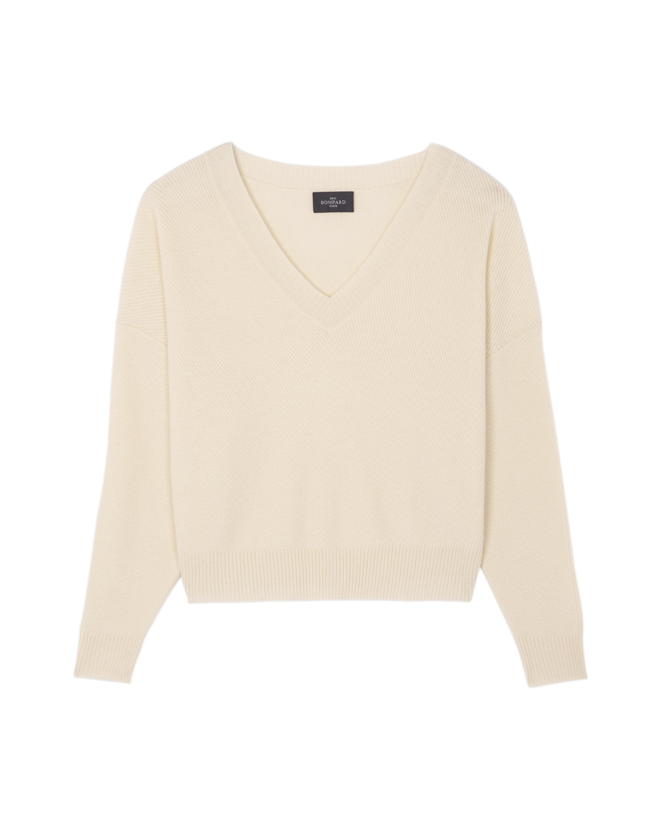 Pull col V en côtes - Femme - NATUREL