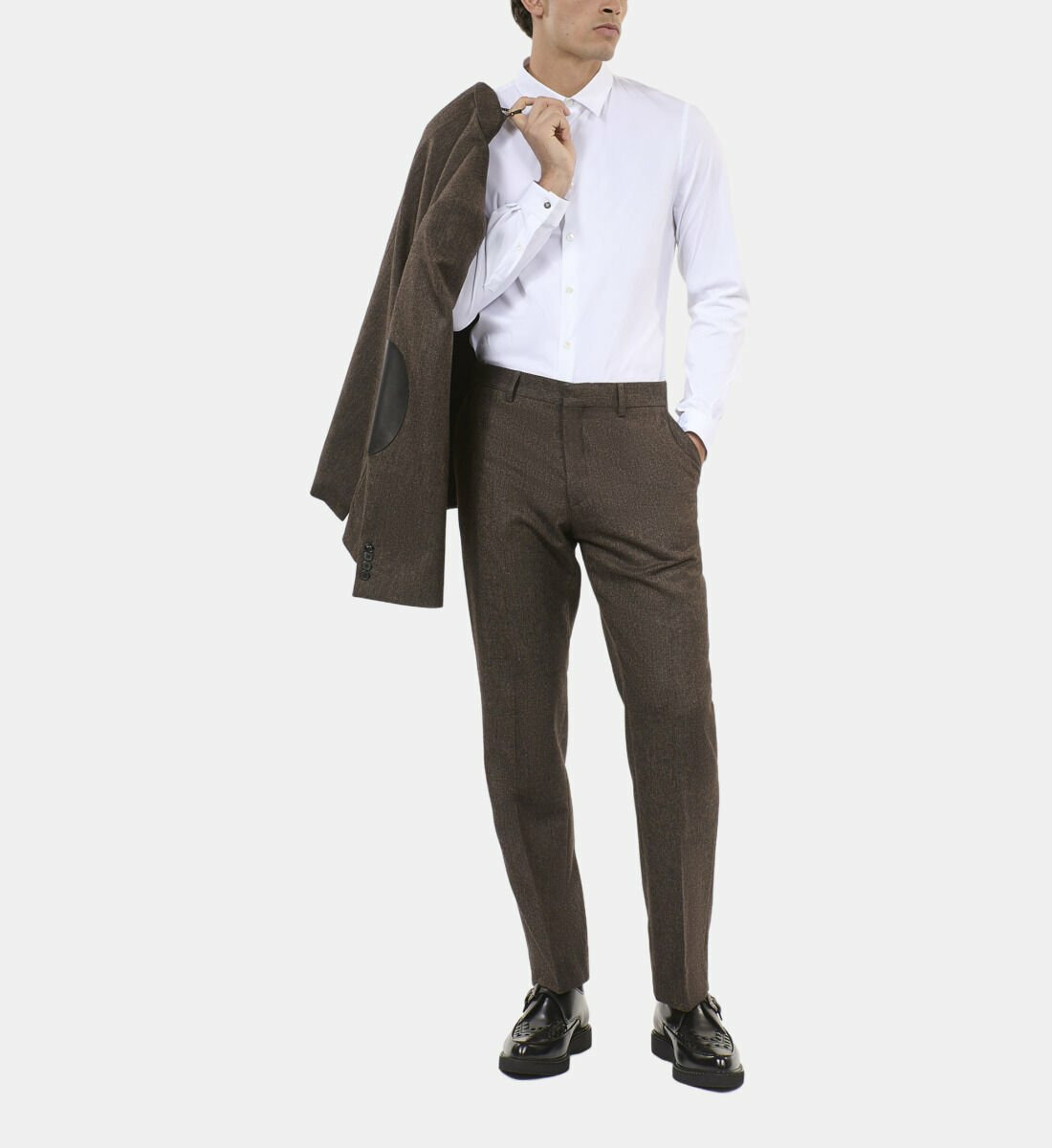 Pantalon De Costume En Laine Mélangée Marron Homme