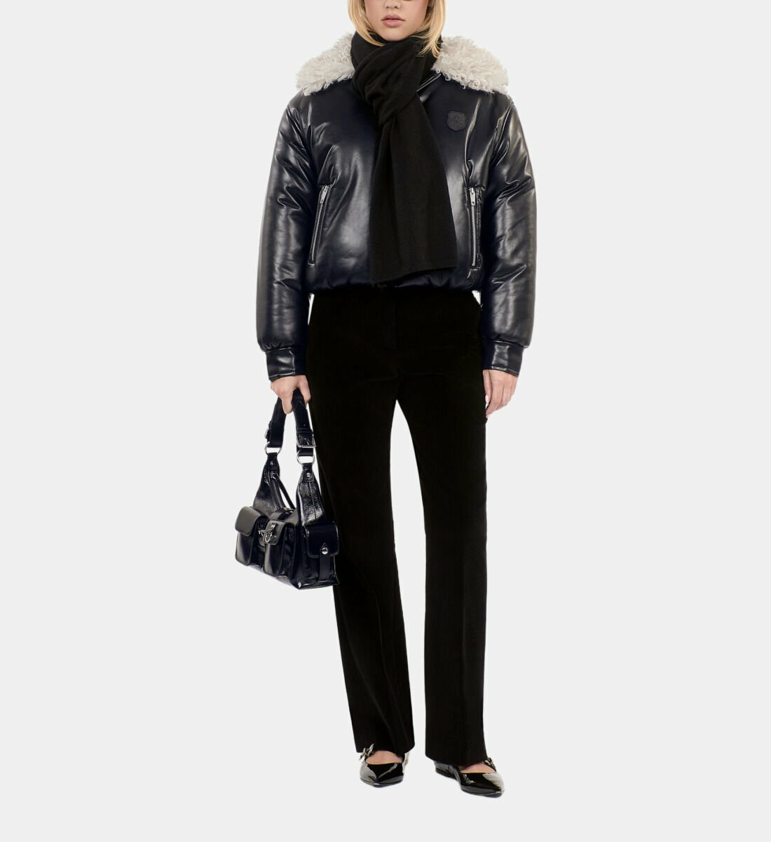 Doudoune Effet Cuir Noire Femme