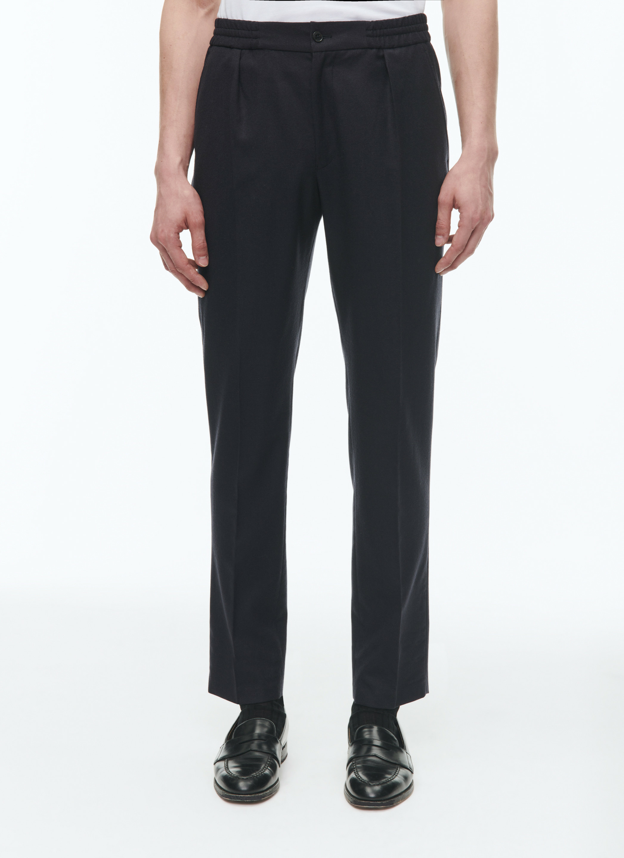 Pantalon élastiqué en flanelle de laine