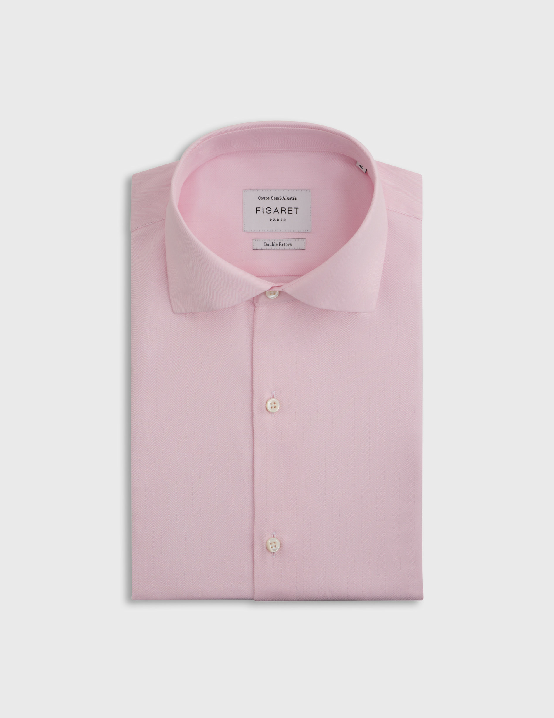 Chemise col italien avec poignets mousquetaires en chevron uni rose