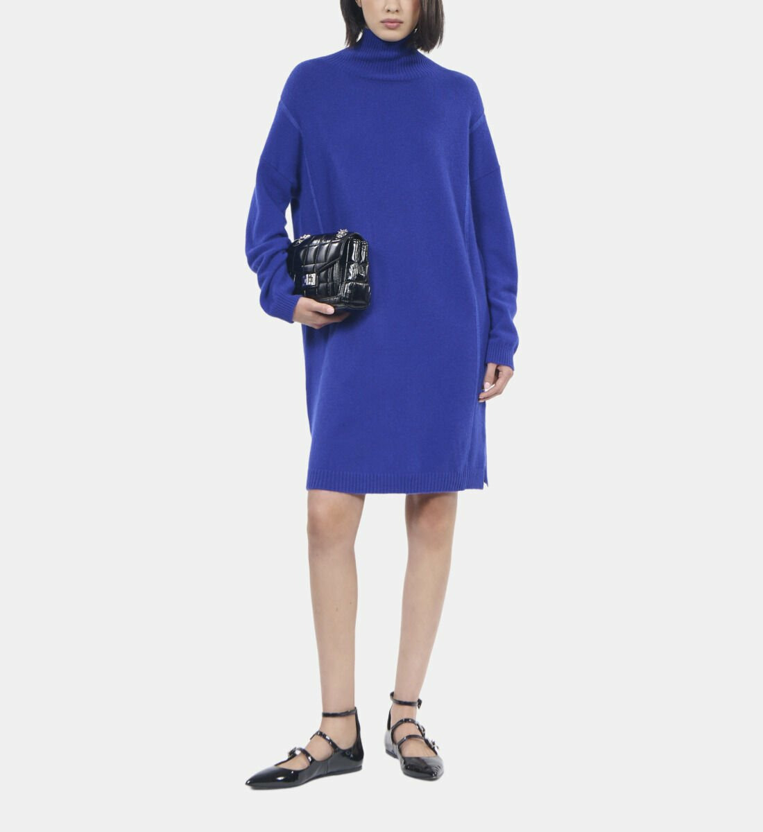 Robe Pull Courte En Cachemire Bleu Électrique Femme