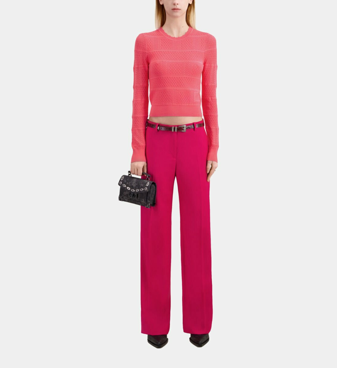 Pull Fuchsia En Maille Ajourée Femme
