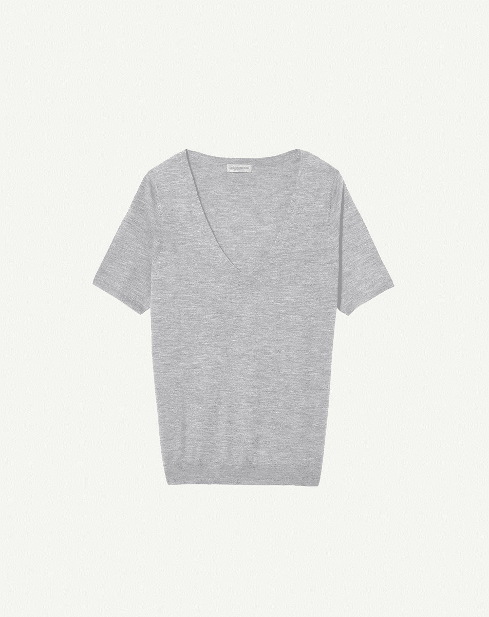 Pull V manches courtes ultrafin contemporain - Femme - GIVRE