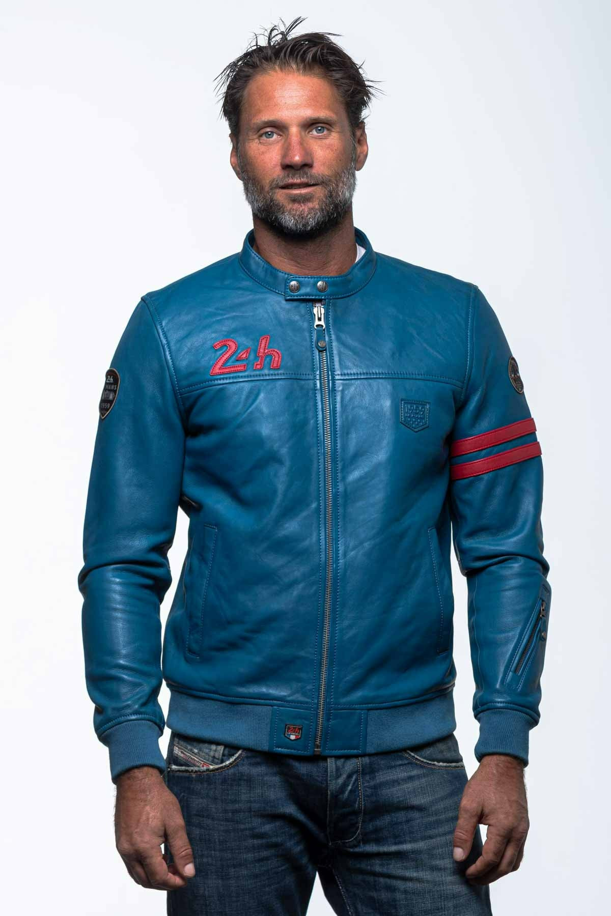 Blouson Cuir 24h Le Mans Miles4 ocean blue