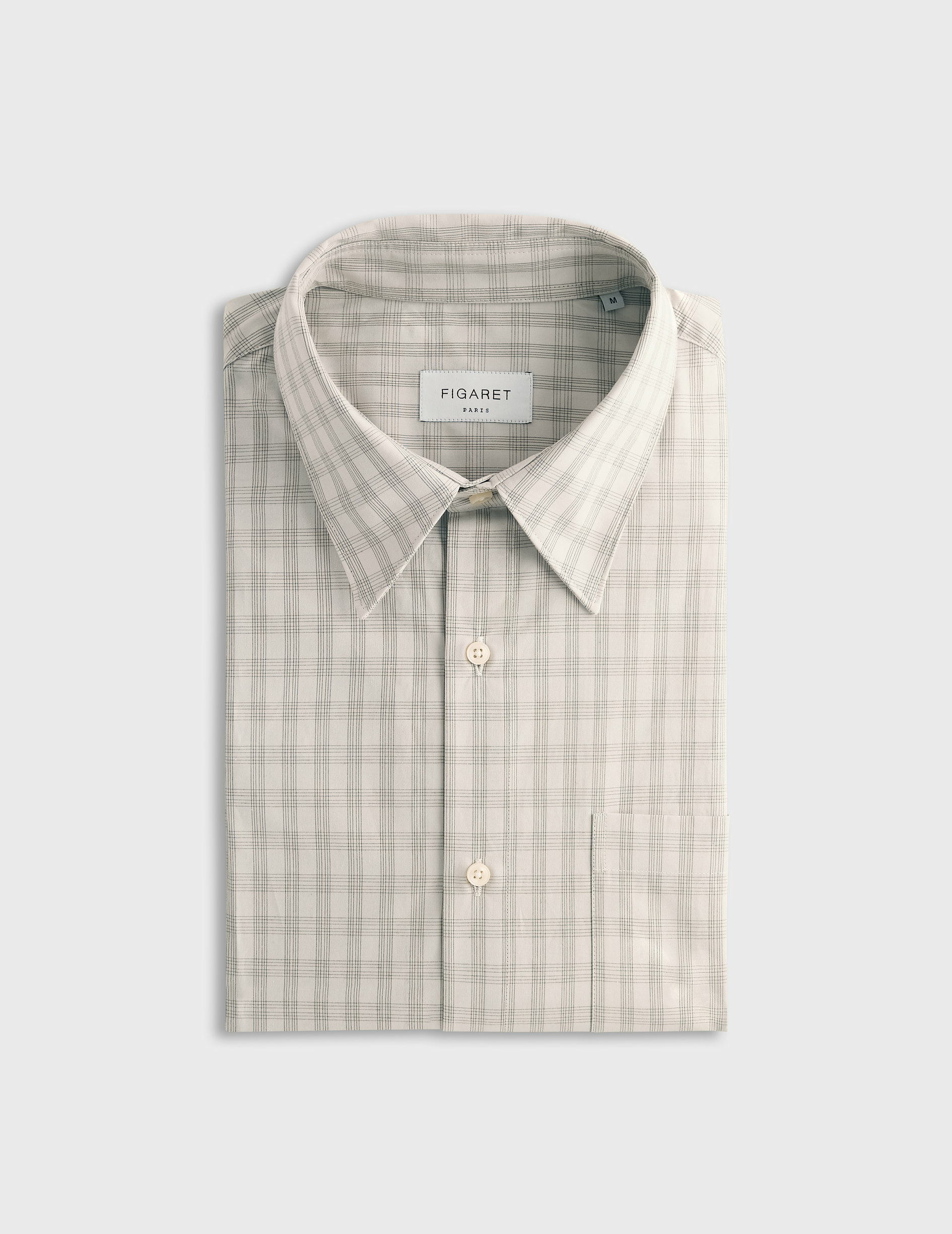 Chemise arnold col prodigieux avec poche poitrine en popeline à carreaux ecru