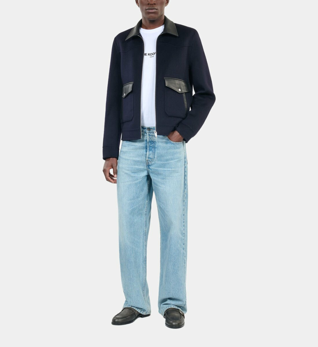 Blouson En Laine Double Face Bleu Marine Homme