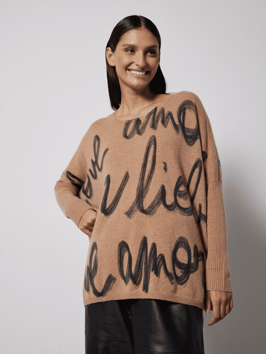 Pull poncho imprimé cachemire Amour CAMEL CHINE