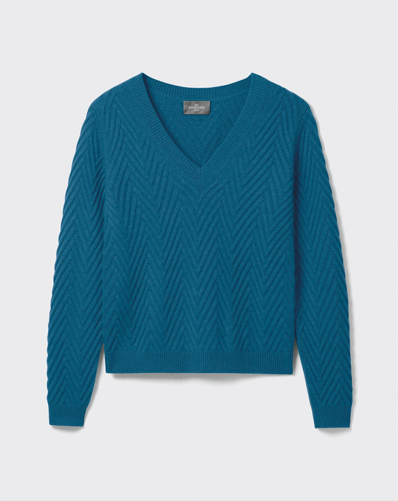 Pull V à chevrons reliéfés - Femme - BLEU CANOE