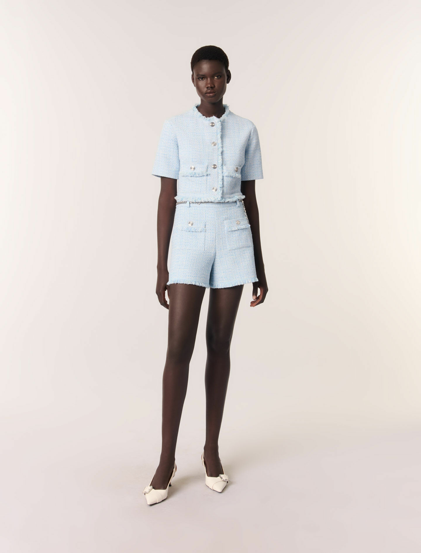 Short en tweed avec ceinture