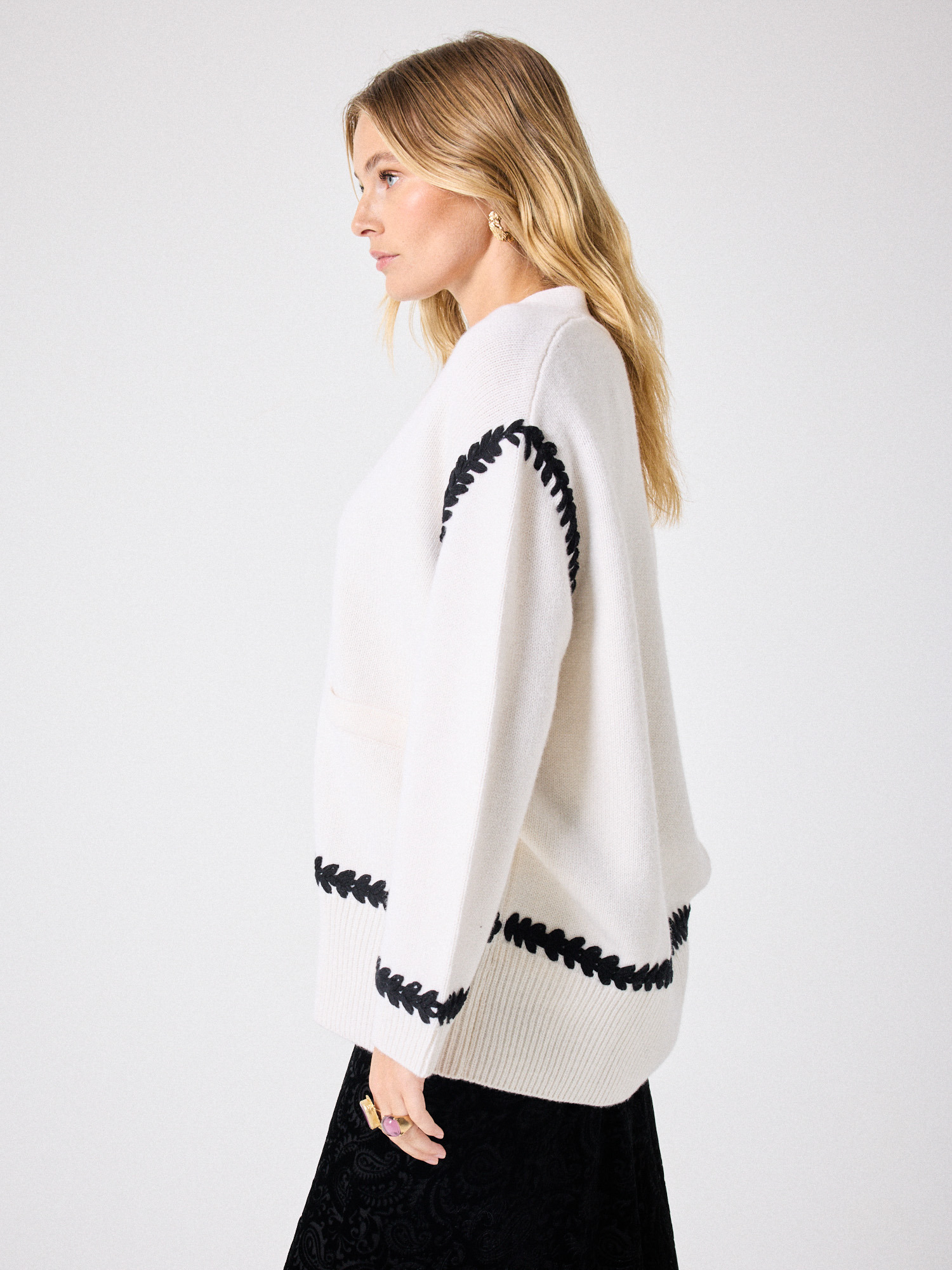 Gilet en laine cosmique ECRU/NOIR