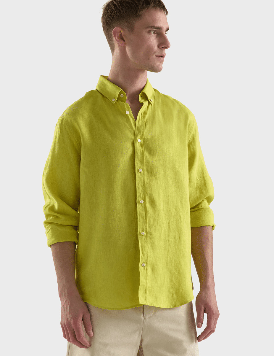 Chemise Gaspard en lin jaune anis