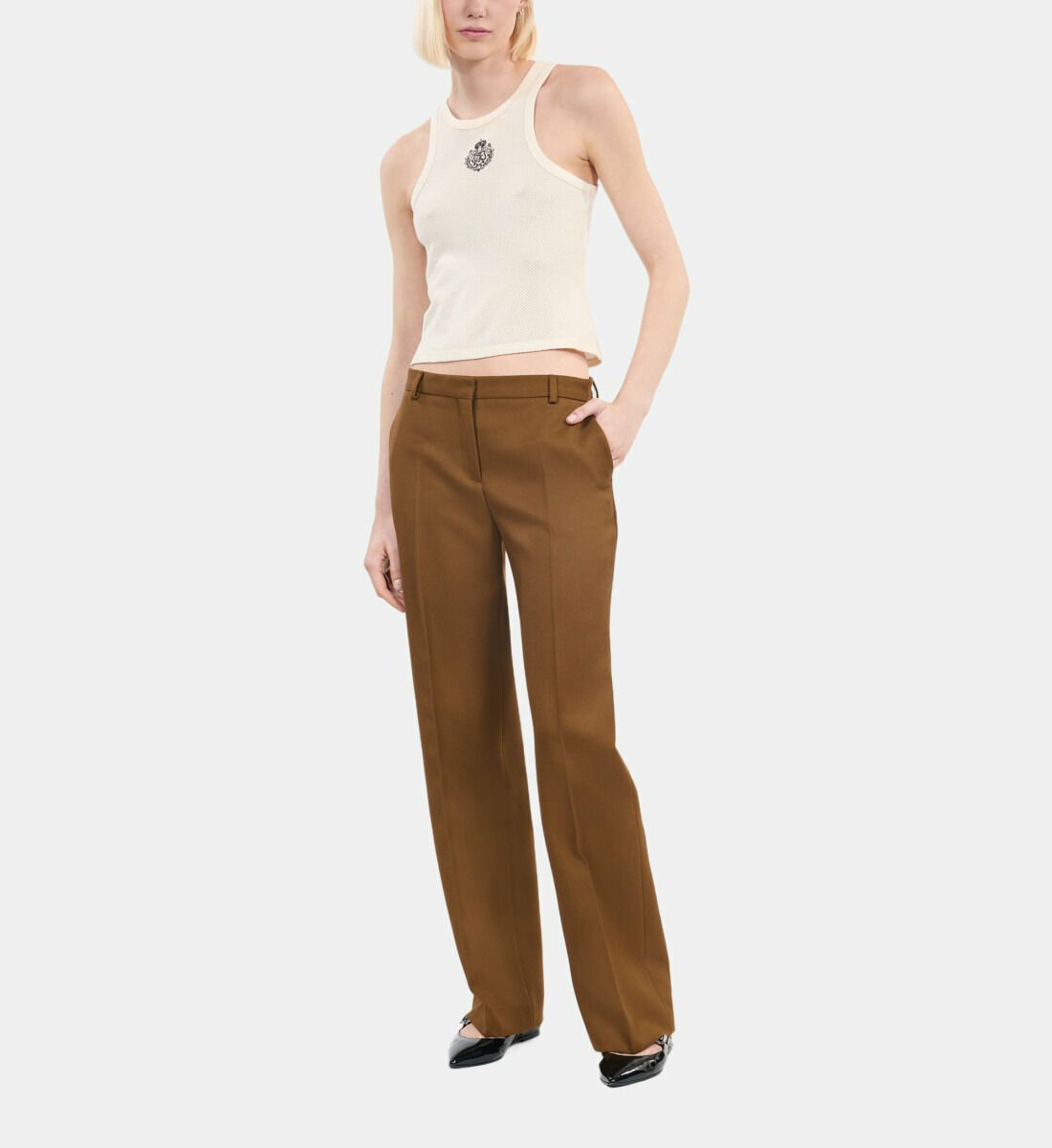 Pantalon Tailleur Ample Marron Femme