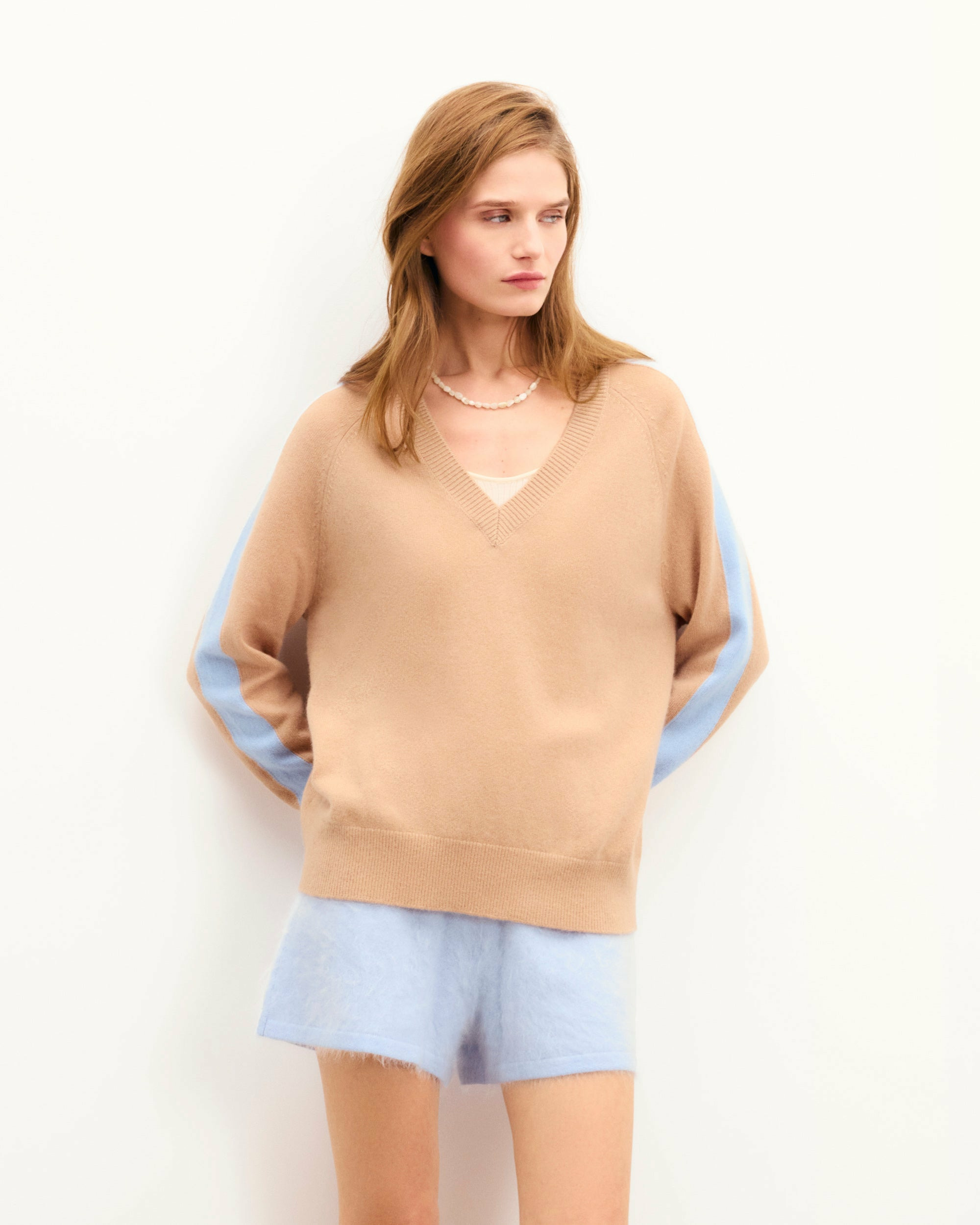 Pull Col V Oversize Bandes