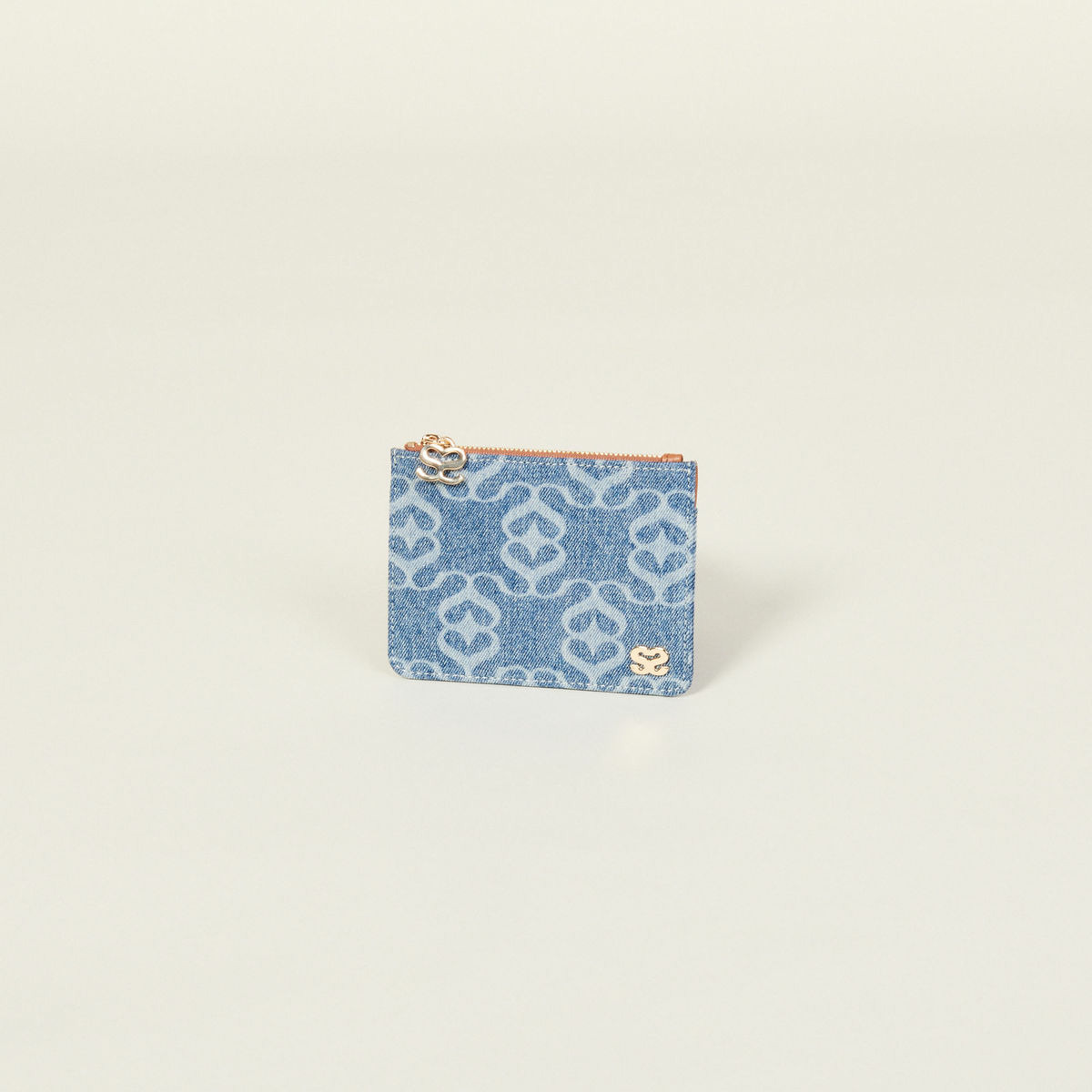 Porte monnaie plat en denim et cuir