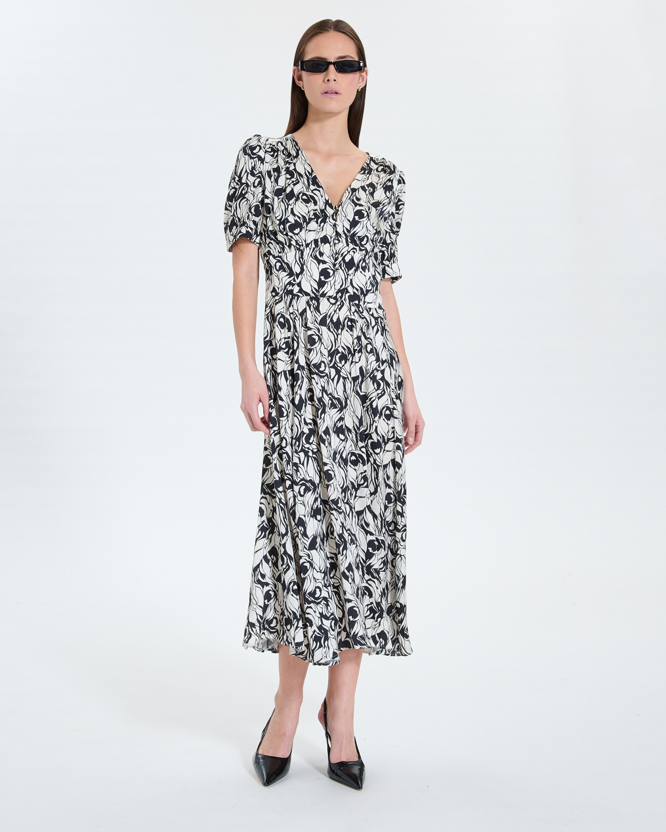Robe longue évasée à imprimé floral