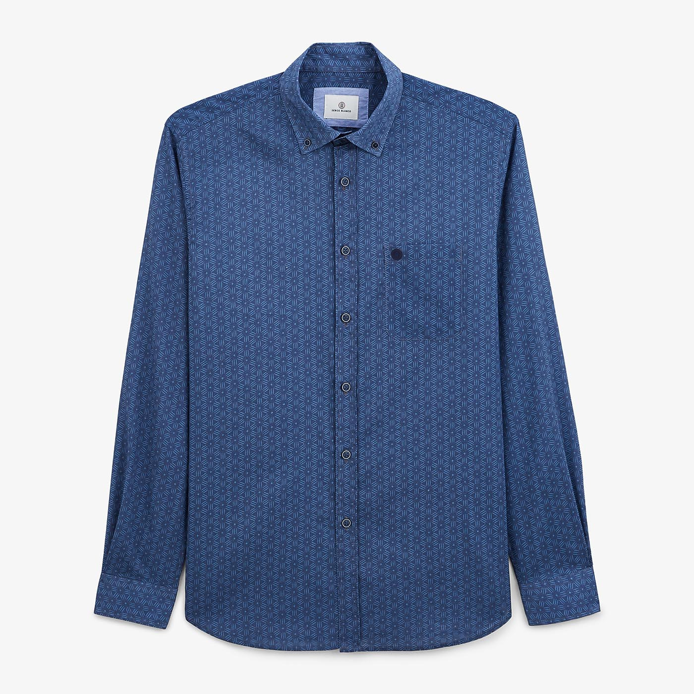 Chemise manches longues imprimé géométrique bleu azur