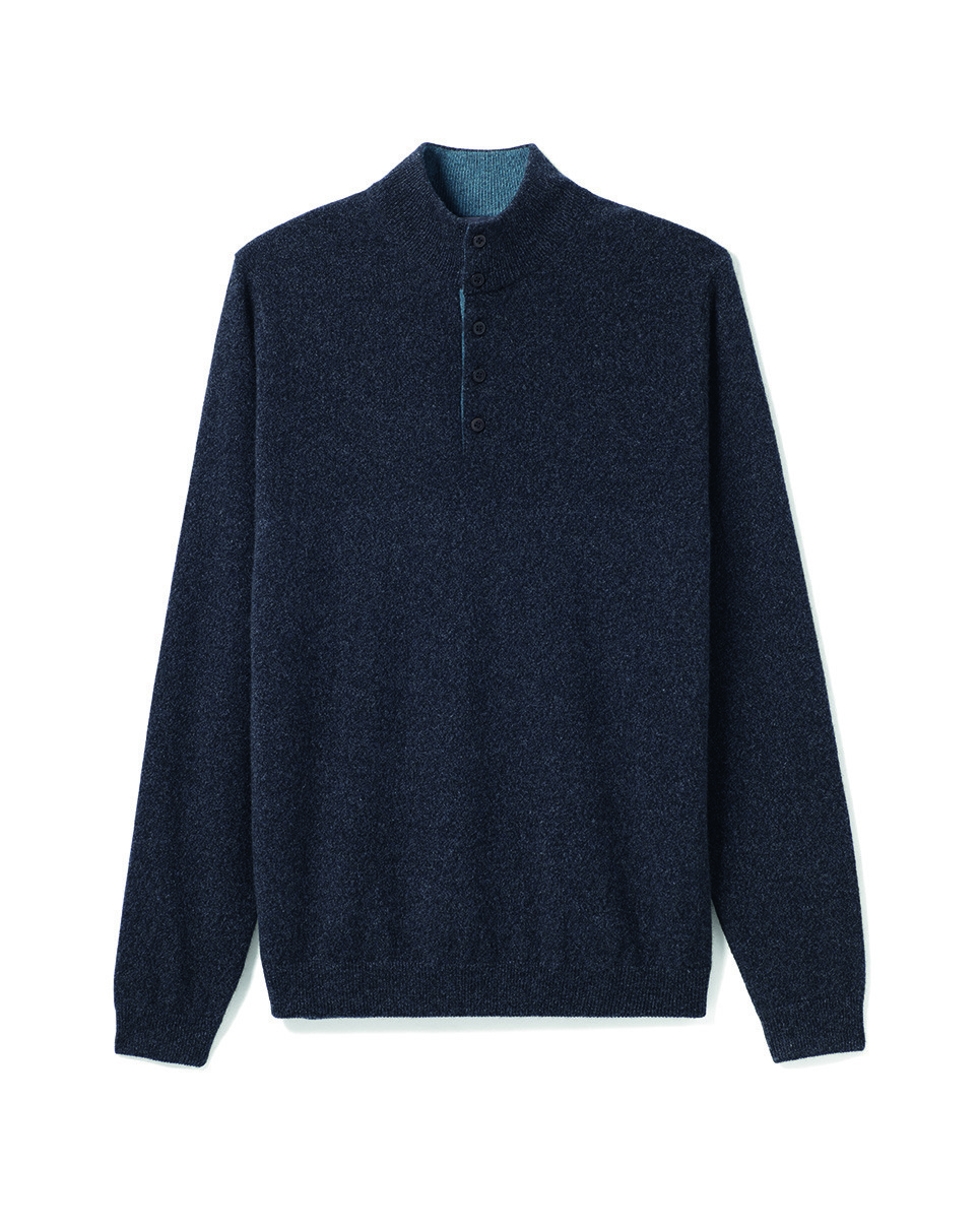 Pull col montant bicolore - Homme - KHOL/BLEU MINERAL