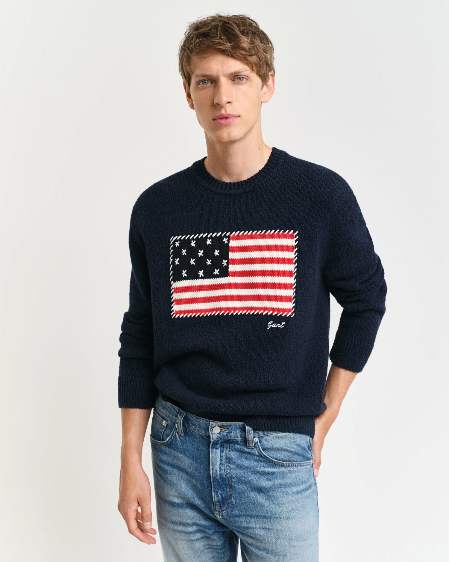 Pull ras du cou en intarsia Flag