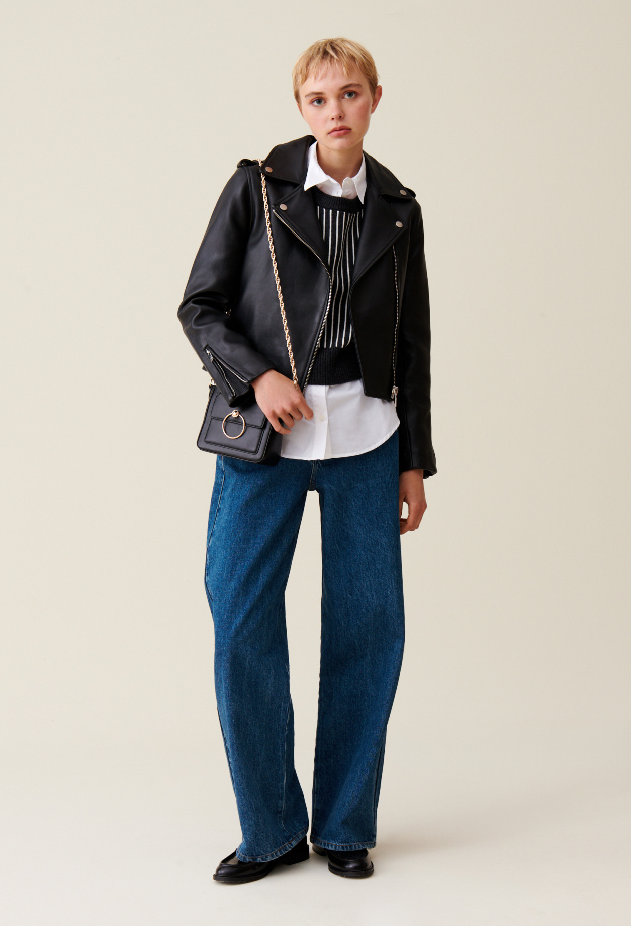 Veste cuir lisse cintrée