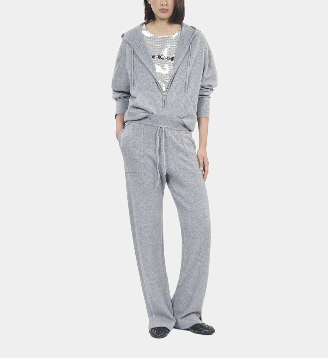 Sweatshirt À Capuche En Laine Et Cachemire Gris Femme