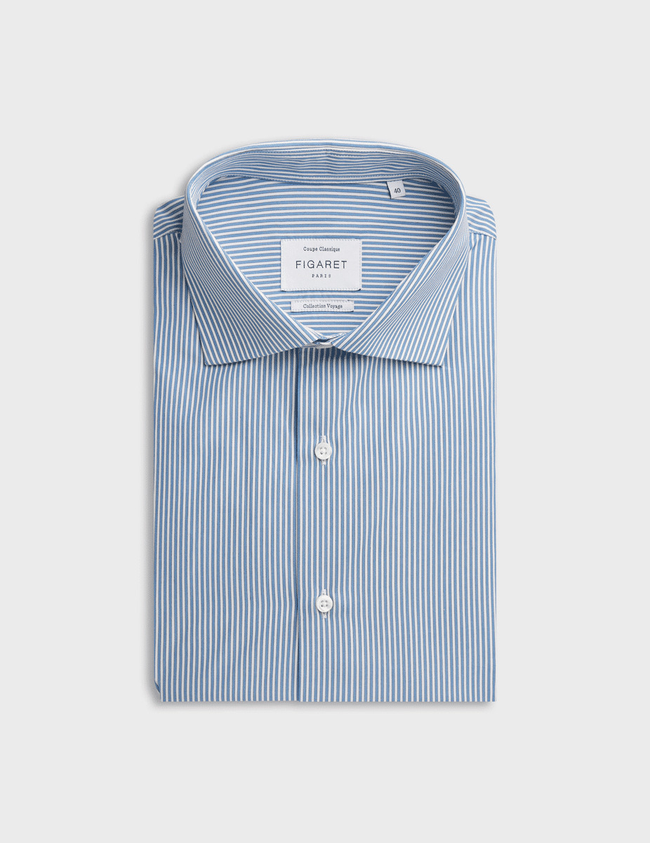 Chemise classique infroissable rayée bleue