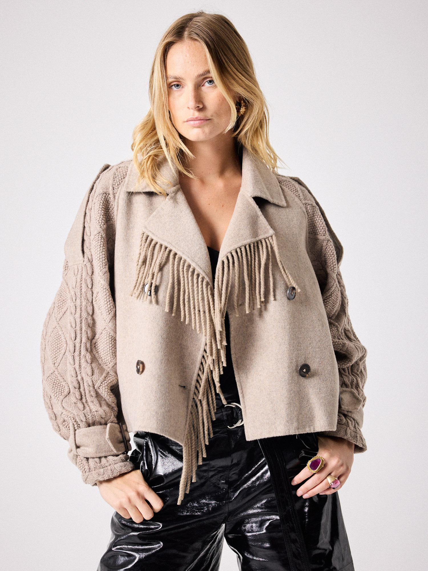 Manteau trench en laine Kassia TERRE_FUMEE