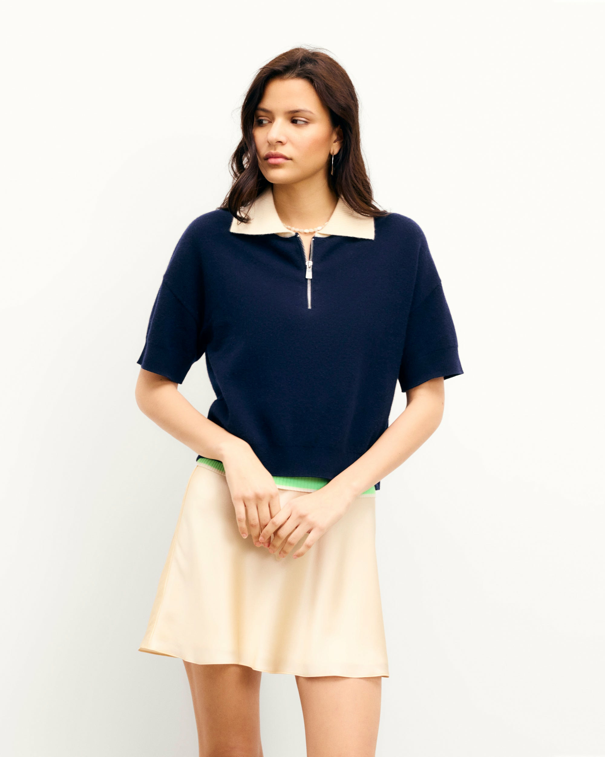 Pull Col Polo Manches Courtes Bicolore