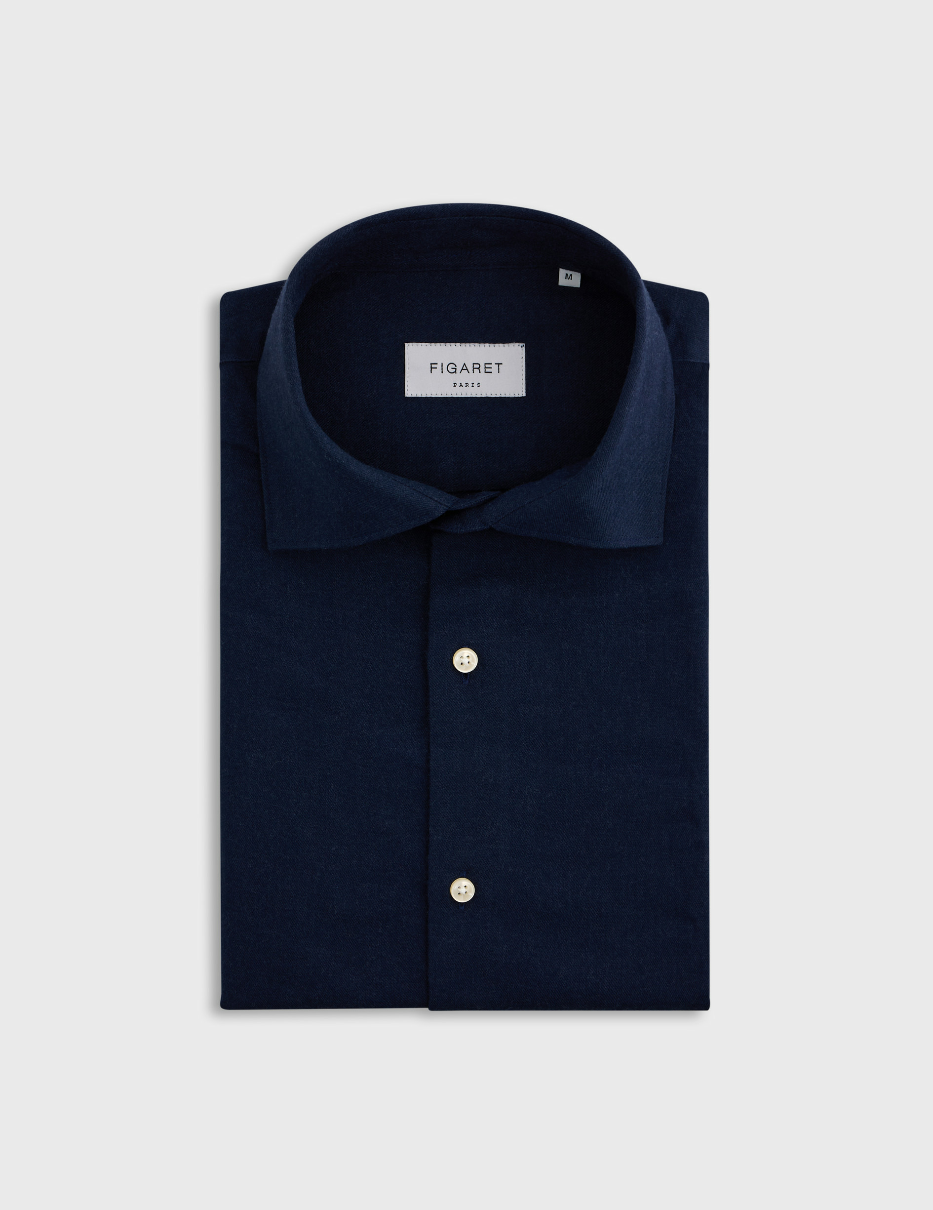 Chemise aristote col italien en flanelle de coton et laine unie marine