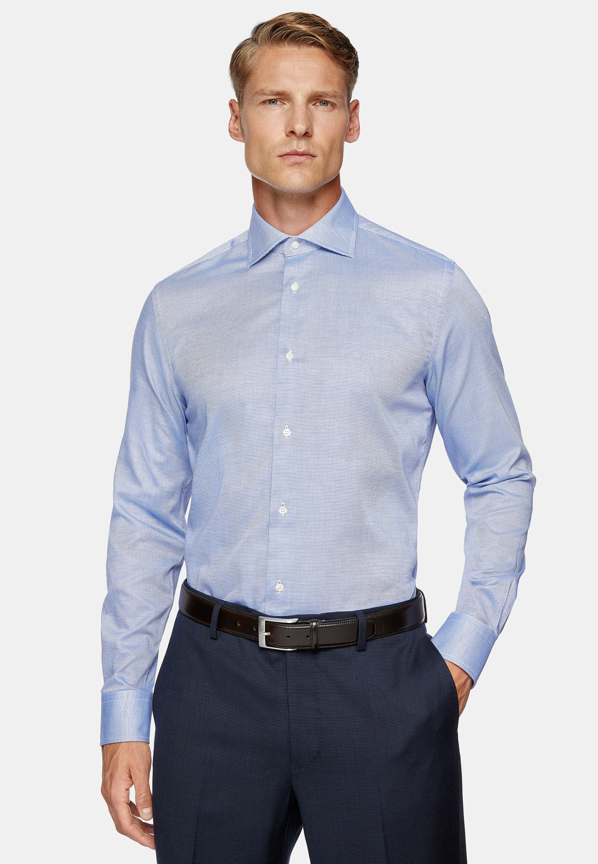 Chemise à Micromotif en Coton Slim Fit