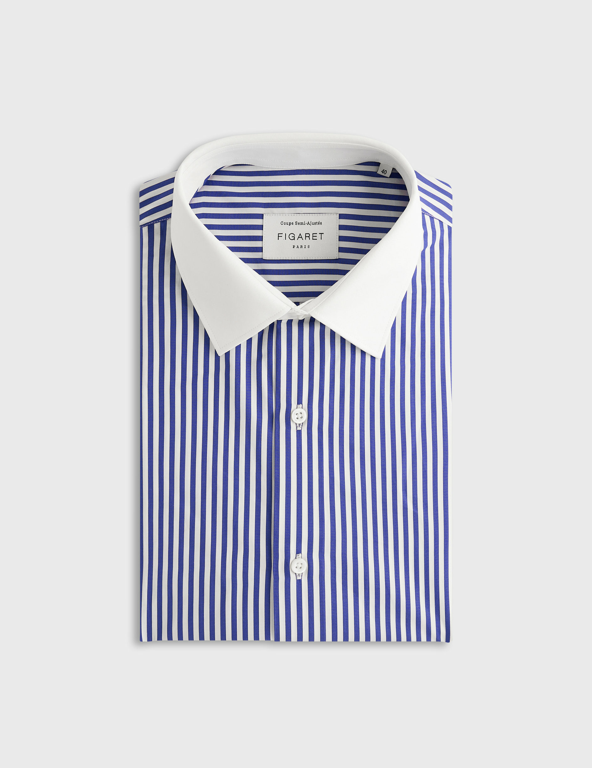 Chemise col figaret en popeline rayée avec col et poignets en popeline blanche violet
