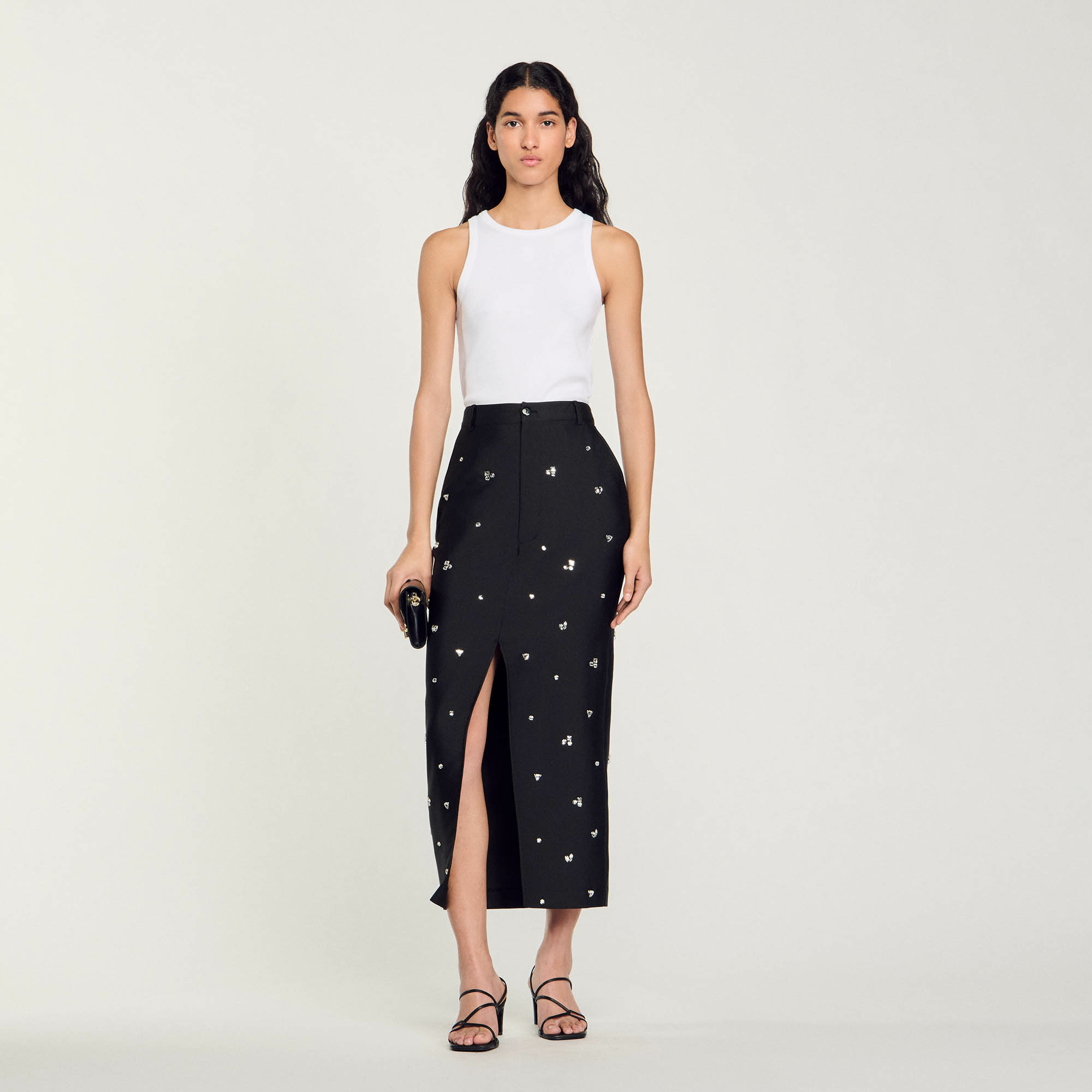 Jupe droite strassée