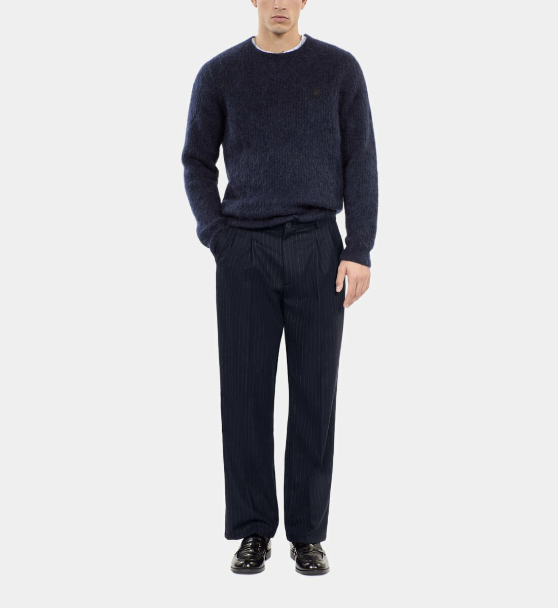 Pantalon Large À Rayures Bleu Marine Homme