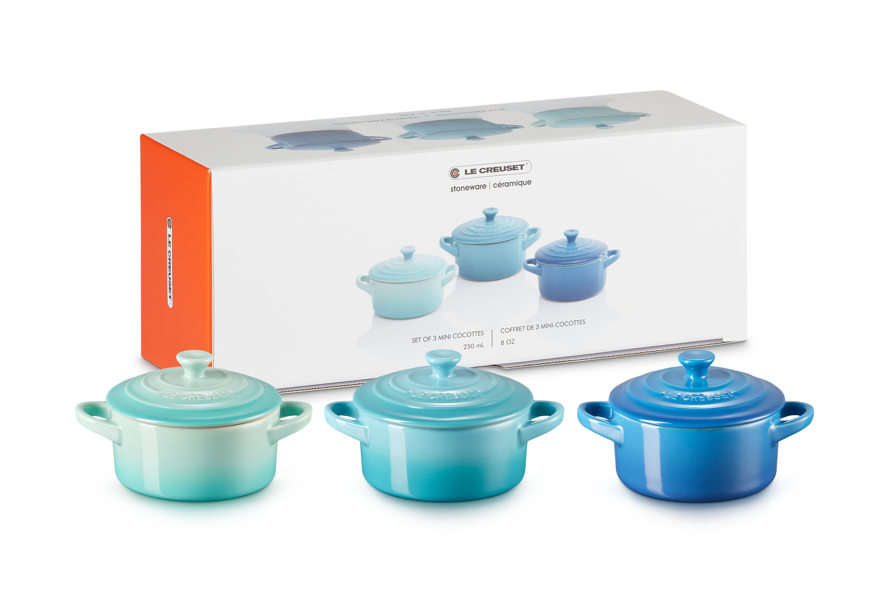 Set de 3 mini cocottes 250ml (bleu marseille, cool mint et bleu caraïbes)
