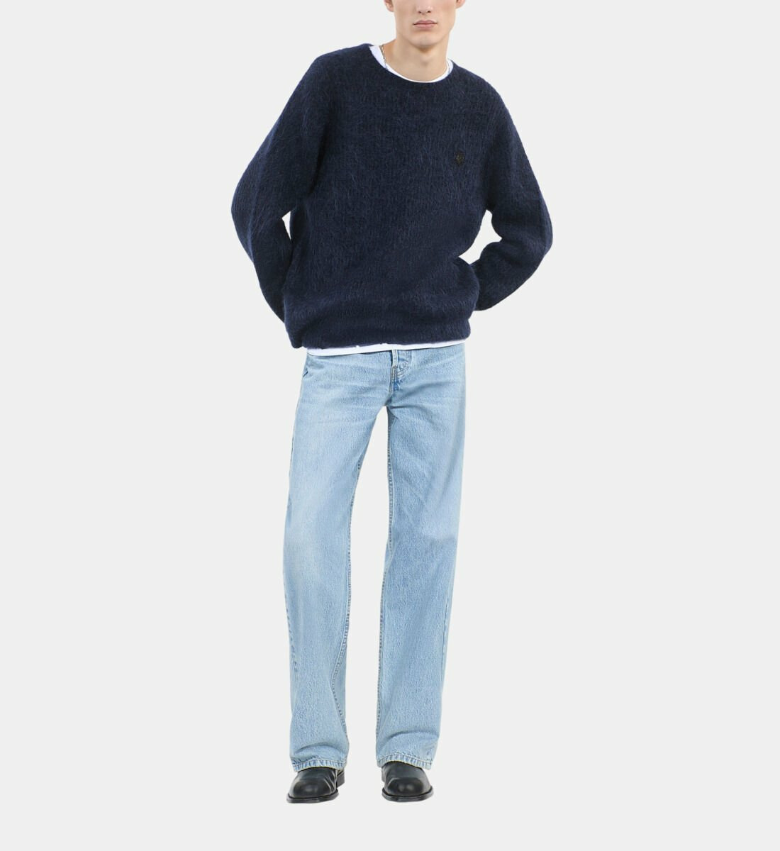 Pull En Mohair Et Laine Bleu Marine Homme