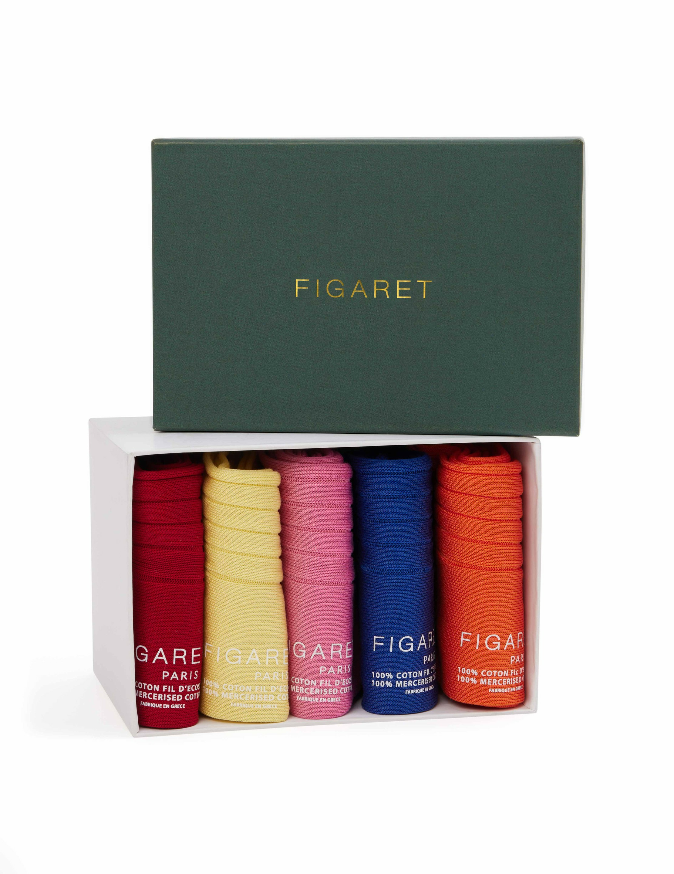 Semainier d´été de 5 chaussettes côtelées unies en double fil d´écosse vert