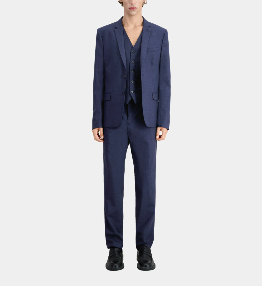 Veste De Costume Bleu Marine En Laine À Micro Motifs Homme