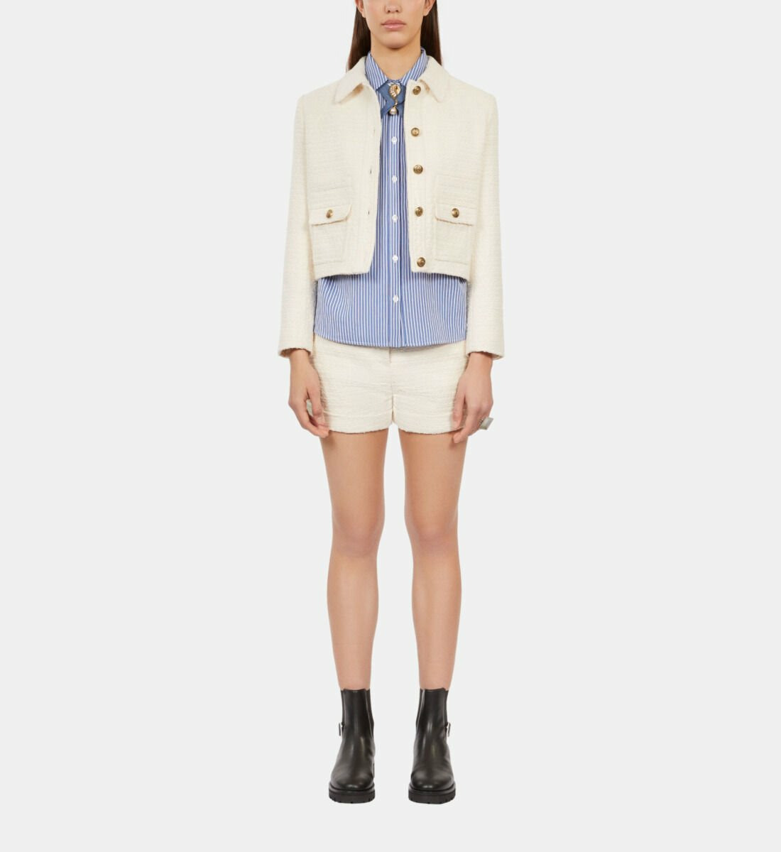 Veste Écrue En Tweed Femme